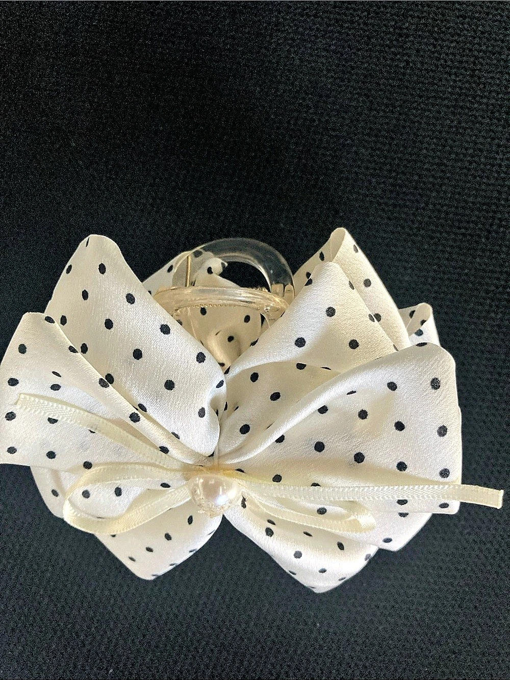 Polka Dot Bow Hair Clip White & Black